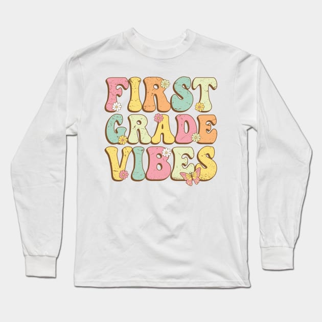 First Grade Vibes , 1st Grade Vibes , back to school Retro Vintage Long Sleeve T-Shirt by GShow